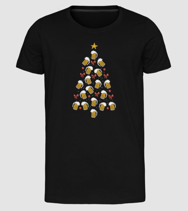 Pom de Crăciun cu Bere model negru pe tricou