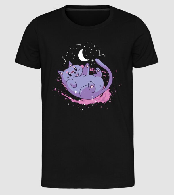 Space Cat - pisică drăguță în spațiu model negru pe tricou
