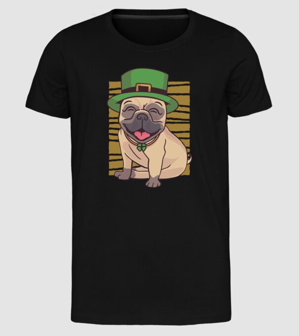 Sfântul Patrick Mops model negru pe tricou