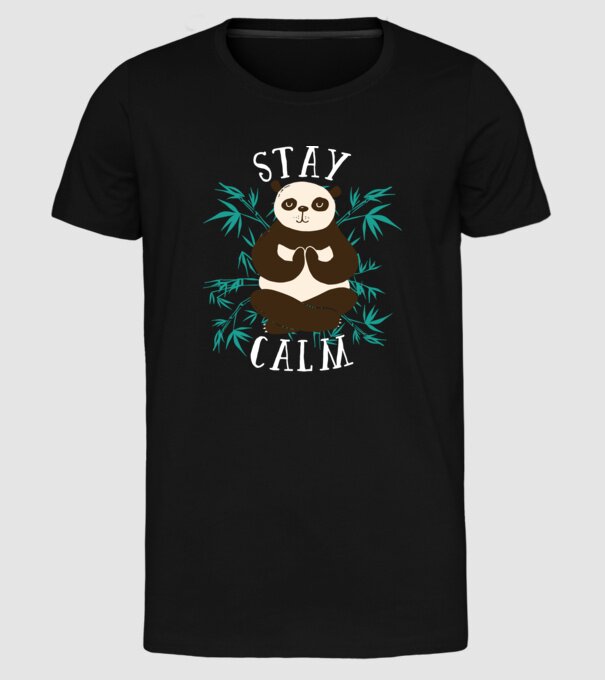 Stay Calm Panda meditație model negru pe tricou