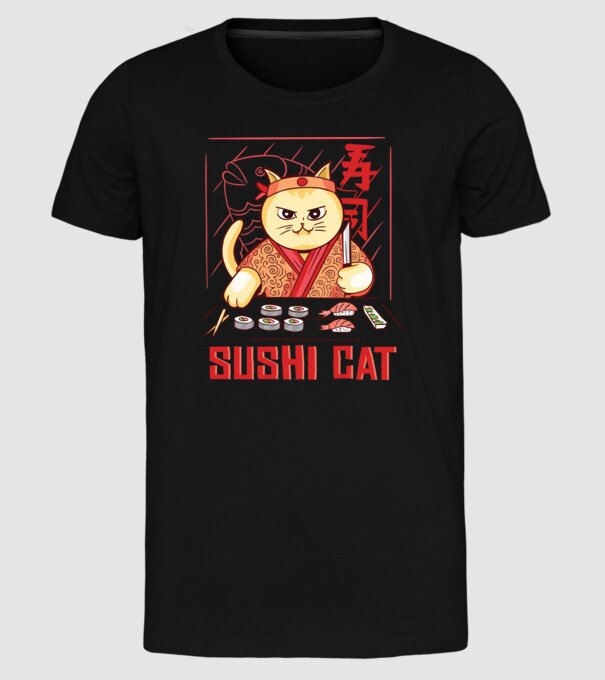 Pisică Sushi model negru pe tricou