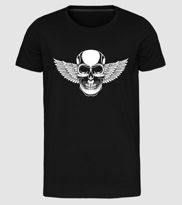 Craniu cu Aripi model negru pe tricou
