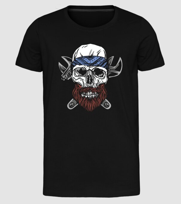 Craniu Instalator Barbă model negru pe tricou
