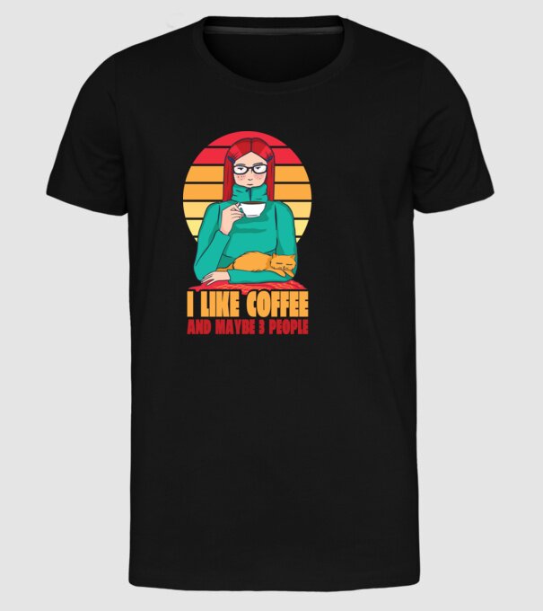Iubesc Cafeaua și încă până la maxim 3 persoane model negru pe tricou