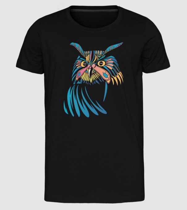 Bufniță colorată model negru pe tricou