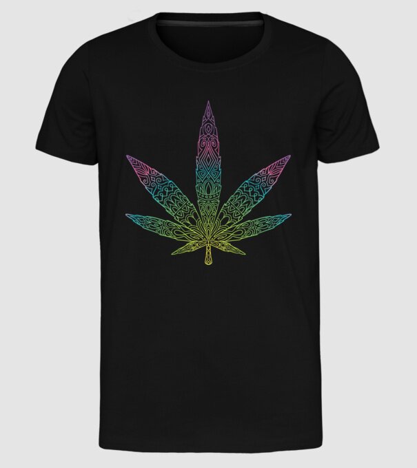 Frunză colorată de marijuana model negru pe tricou