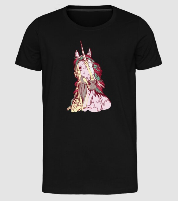 Unicorn colorat model negru pe tricou