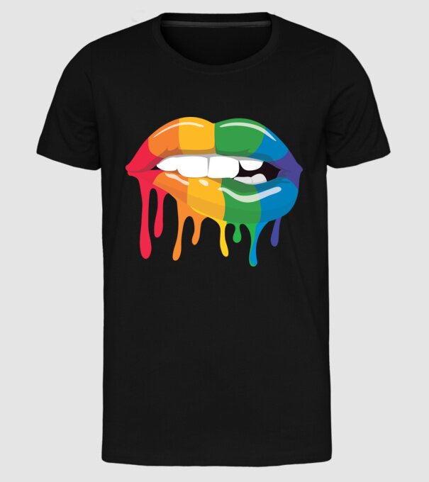 Gură curcubeu model negru pe tricou