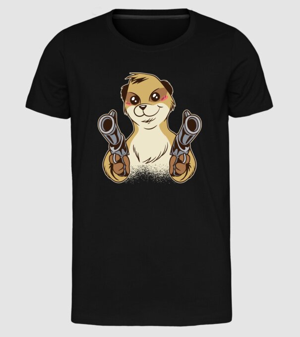 Suricată cu armă model negru pe tricou