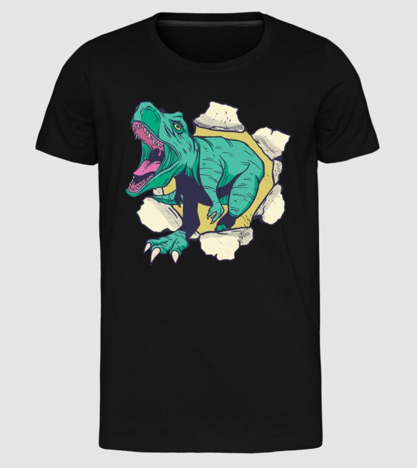 T-rex 3D model negru pe tricou