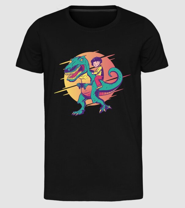T-rex Gamer dinozaur model negru pe tricou