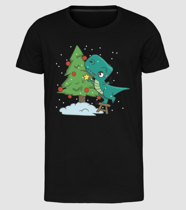 T-rex decorare pom de Crăciun model negru pe tricou