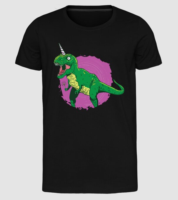 T-rex unicorn model negru pe tricou