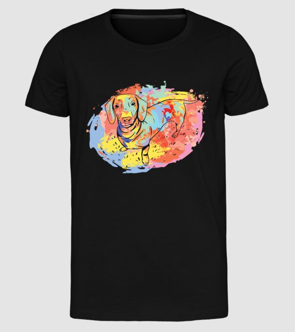 Teckel colorat model negru pe tricou