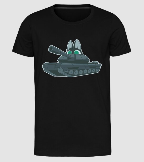Pisică cu tanc model negru pe tricou