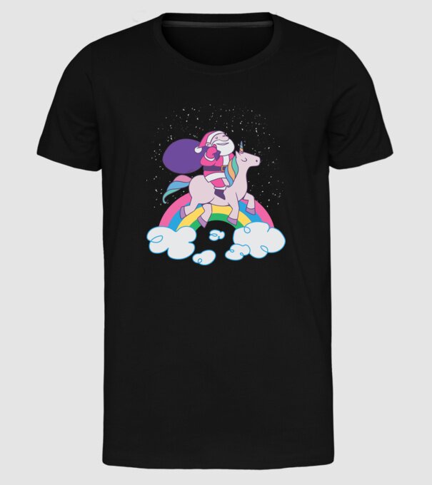 Moș Crăciun Unicorn model negru pe tricou