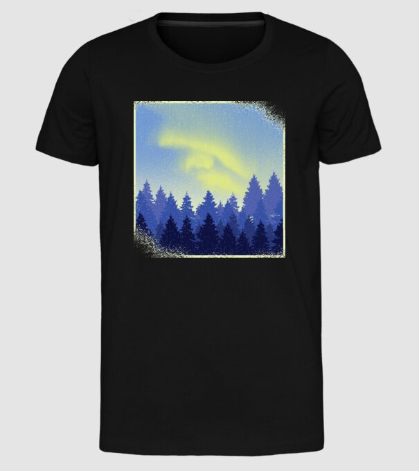 Peisaj de iarnă în pădure model negru pe tricou