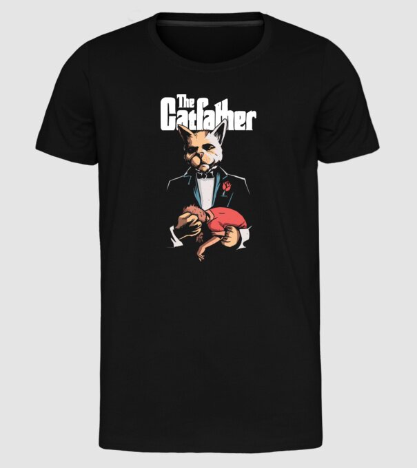 The Catfather model negru pe tricou