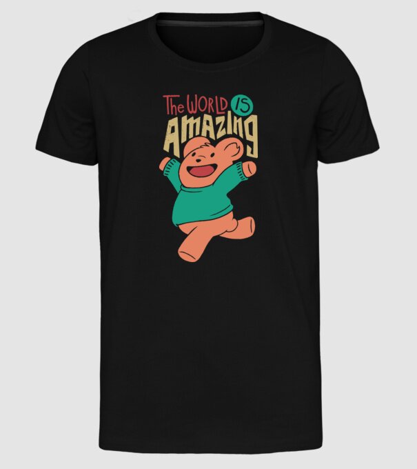 The world is amazing ursuleț Teddy model negru pe tricou