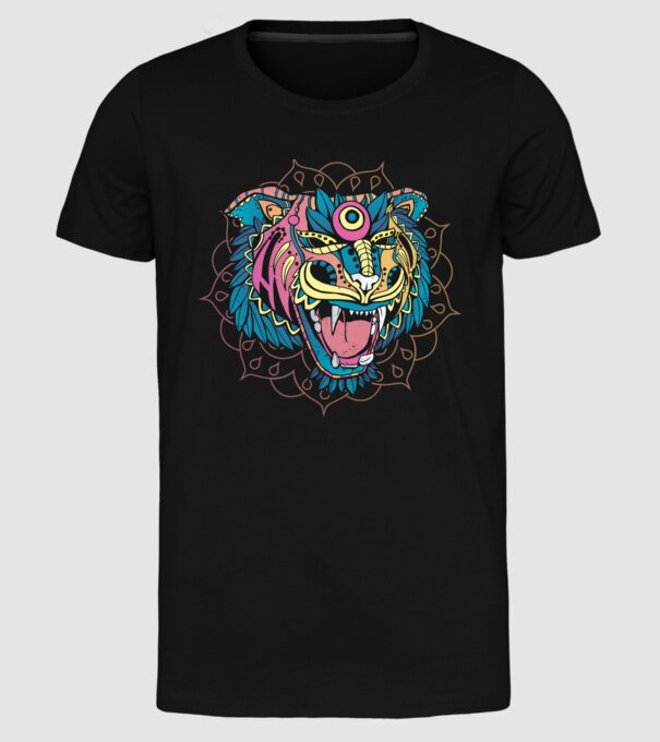 Tigru Mandala model negru pe tricou