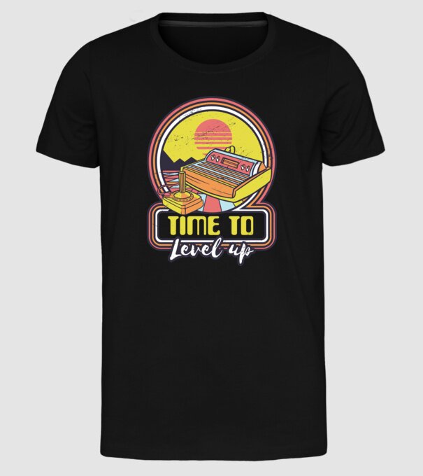 Time to Level Up model negru pe tricou