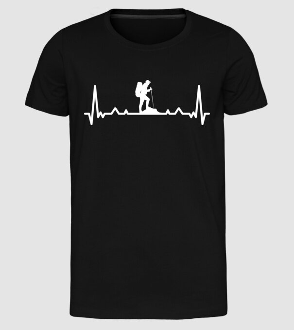 Drumeții Ritm cardiac ECG model negru pe tricou