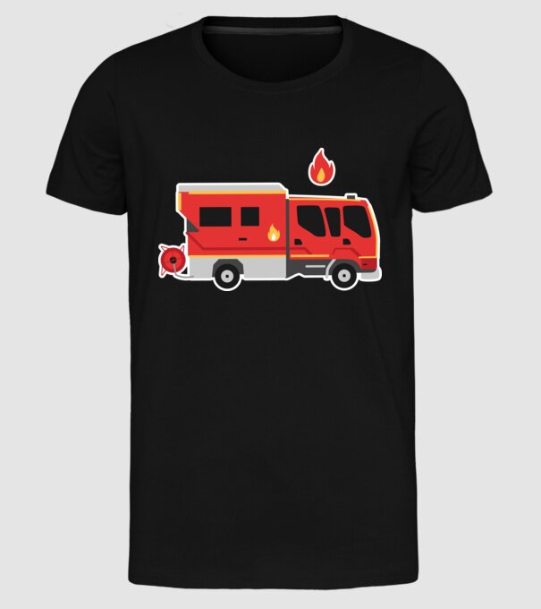 Mașină de pompieri model negru pe tricou