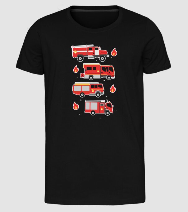 Mașini de pompieri model negru pe tricou