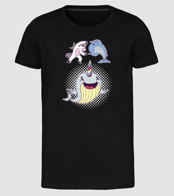 Unicorn Balenă Fuziune - Narval model negru pe tricou
