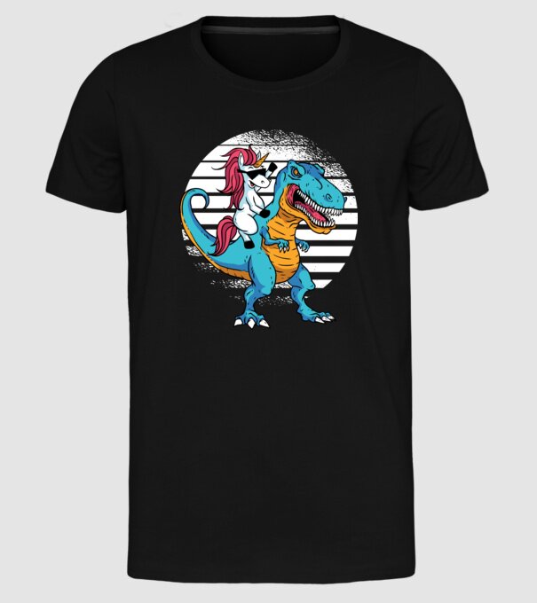 Unicorn cu dinozaur tricou amuzant model negru pe tricou