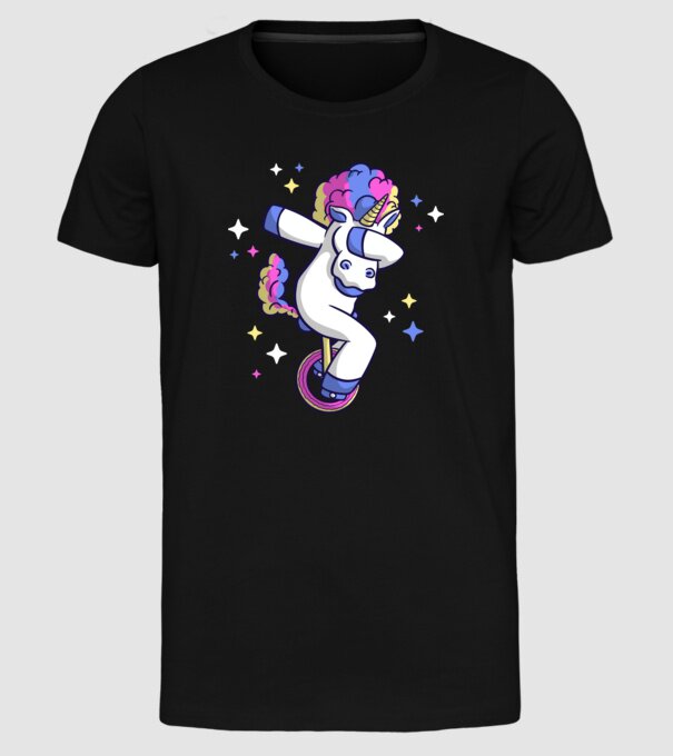 Unicorn pe monociclu model negru pe tricou