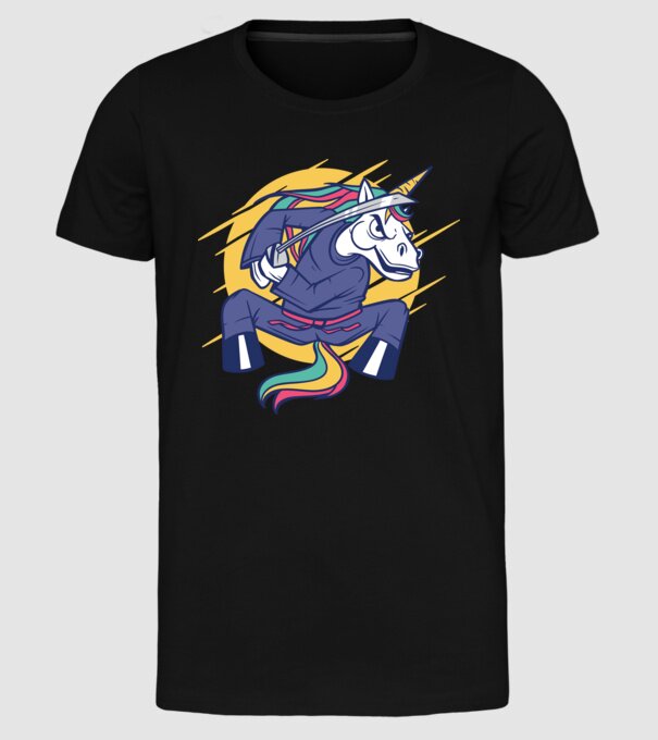 Unicorn Ninja model negru pe tricou