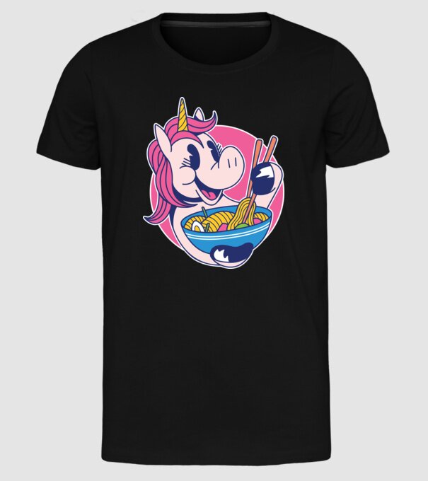 Unicorn Ramen model negru pe tricou