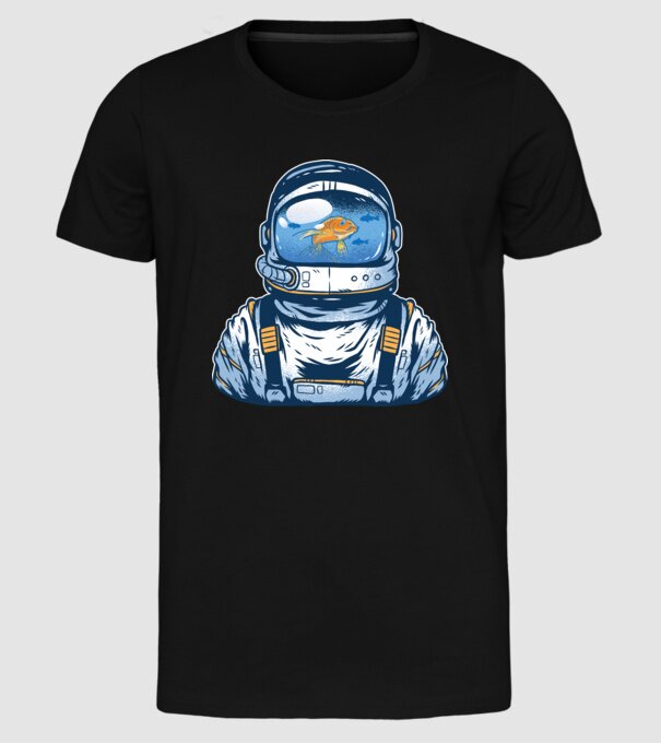 Peștișor auriu Astronaut model negru pe tricou