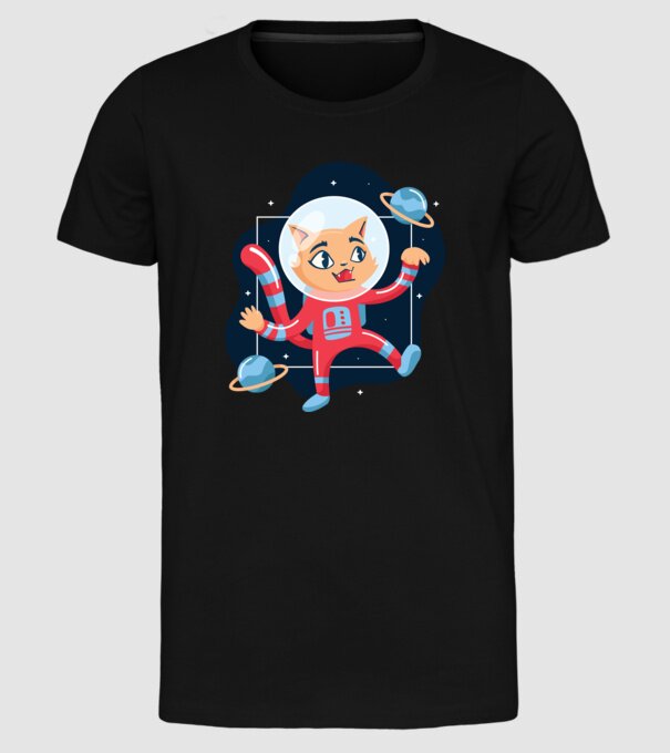 Pisică Astronaut model negru pe tricou
