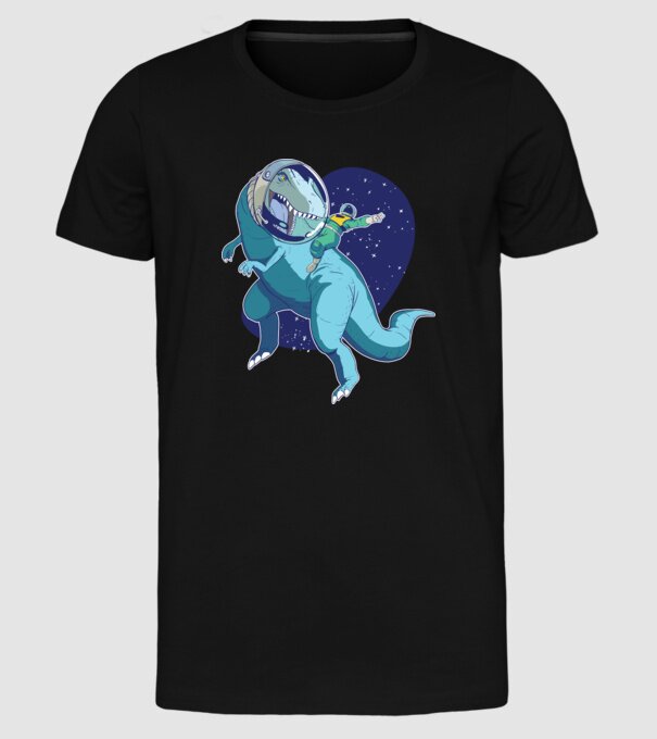 Astronaut Dinozaur T rex model negru pe tricou