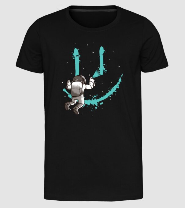 Astronaut Smiley Graffiti model negru pe tricou