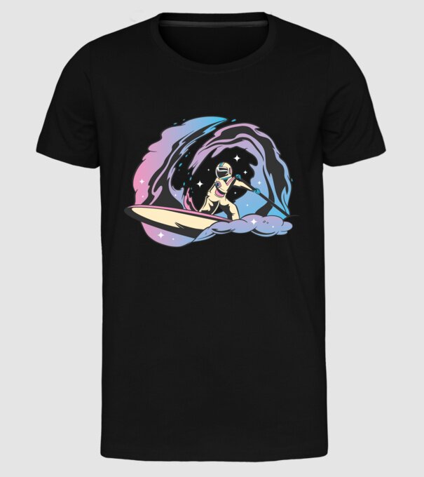 Surf Astronaut model negru pe tricou