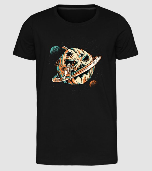 Astronaut cap de dovleac de Halloween model negru pe tricou