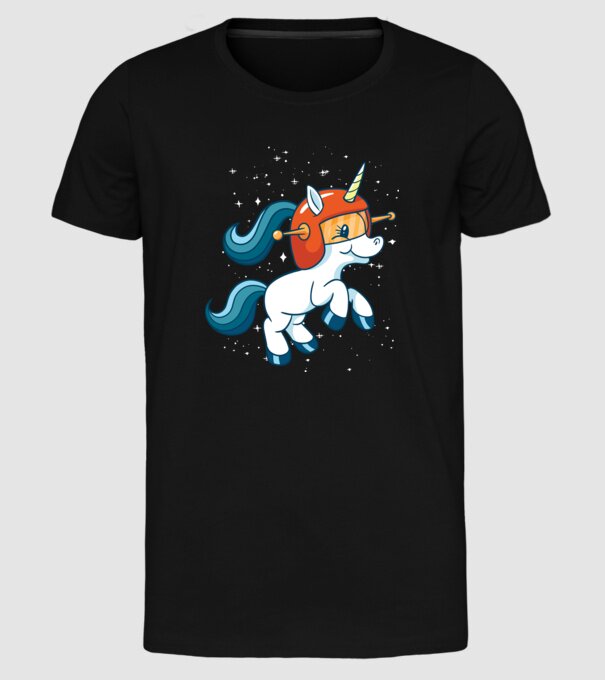 Unicorn Astronaut model negru pe tricou