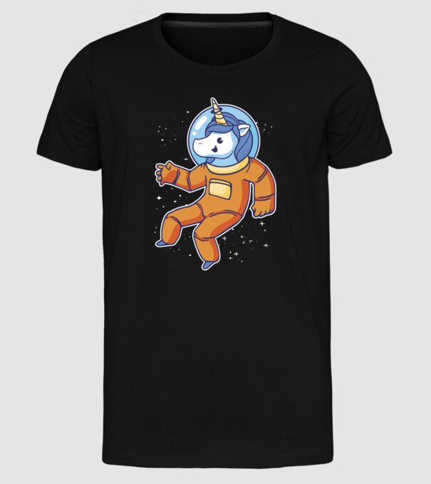 Unicorn Astronaut model negru pe tricou