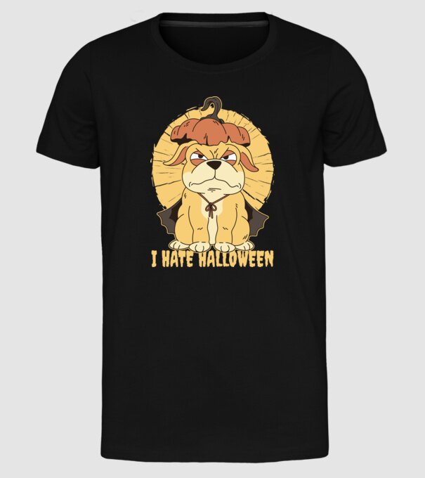 Urăsc Halloween cu câine model negru pe tricou