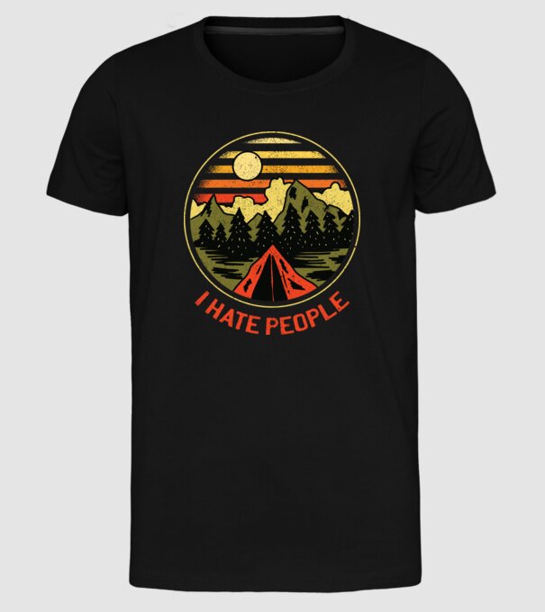 Urăsc oamenii tricou de camping model negru pe tricou