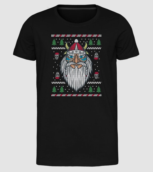 Moș Crăciun viking Pulover urât model negru pe tricou