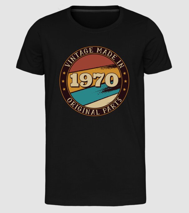 Vintage Made in 1970 Original Parts Retro Birthday model negru pe tricou