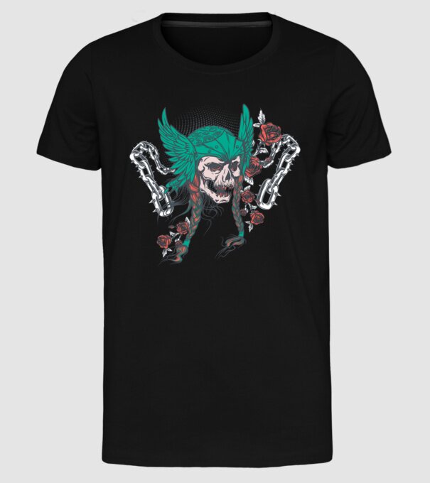 Vintage Craniu Viking model negru pe tricou