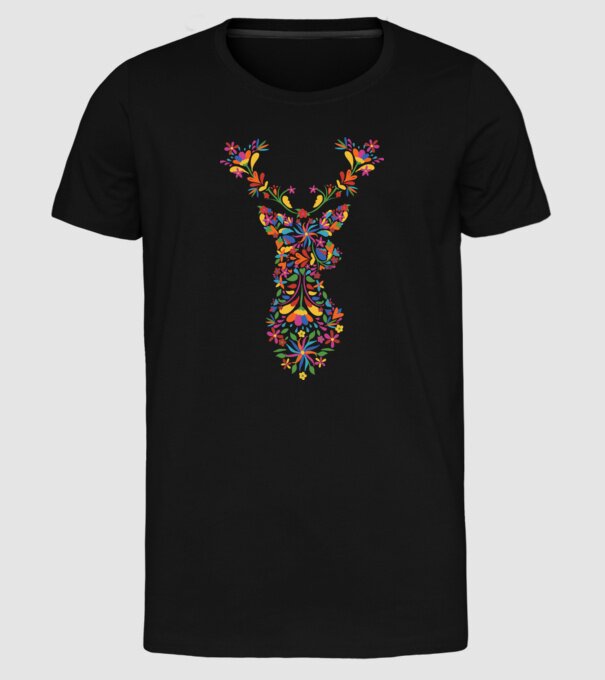 Cerb cu motive florale Floral model negru pe tricou
