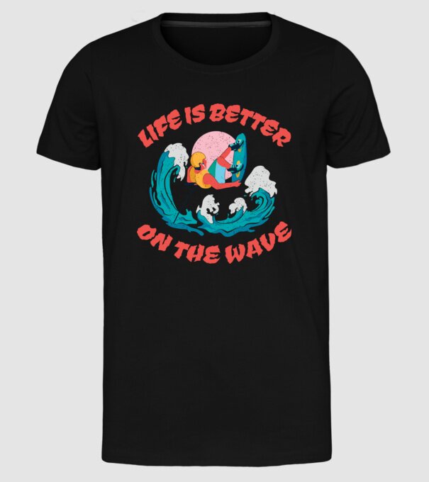 Wakeboard - Life is better on the wave model negru pe tricou