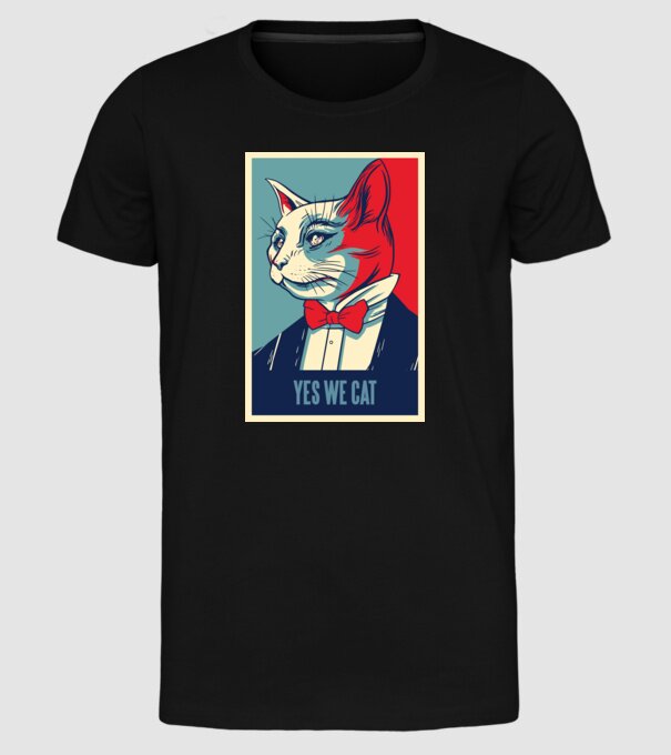 Yes We Cat poster cu pisică model negru pe tricou
