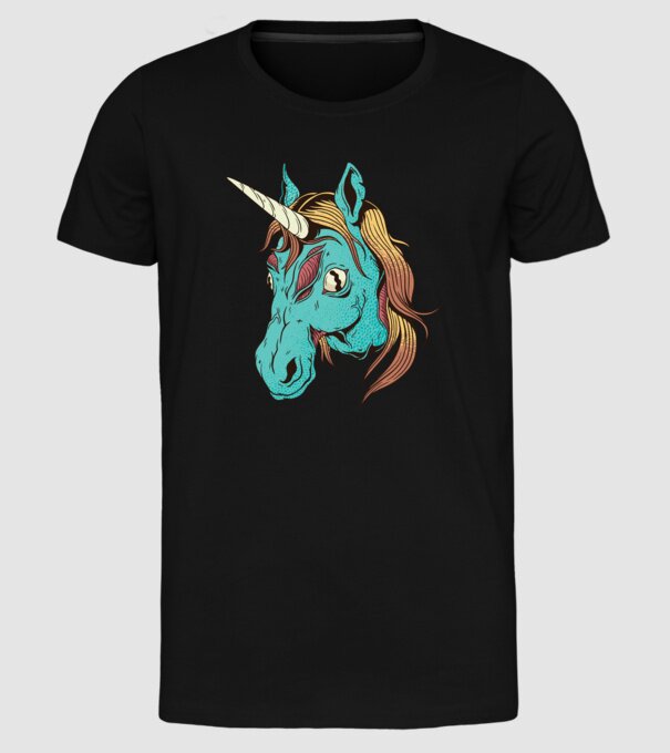 Unicorn Zombie model negru pe tricou
